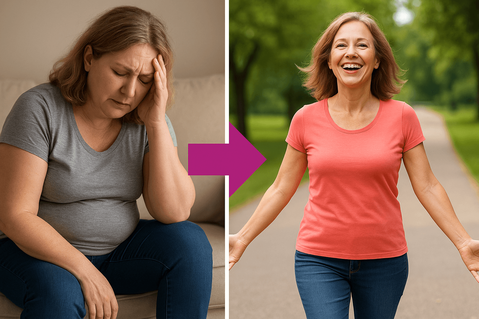 Before and after transformation - woman feeling 20 years younger at 57