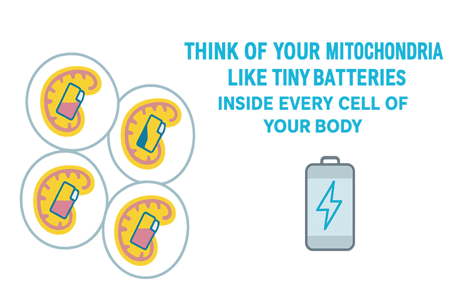 Think of your mitochondria like tiny batteries inside every cell of your body